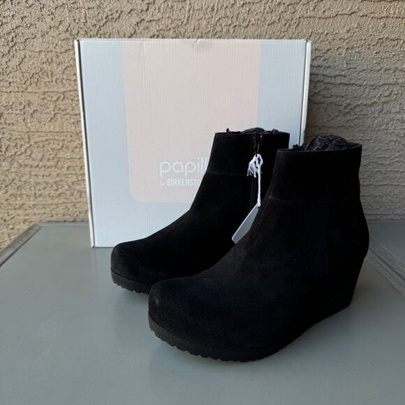 Birkenstock Papillio Ebba Wedge Boots Women’s 9US or 40EU Black Suede Leather - Picture 1 of 14